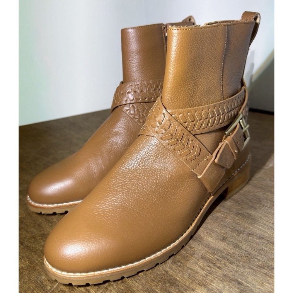 Jack Rogers Eliza Moto Women 7M Brown Buckle Cross Strap Ankle Boots Bootie $160